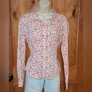 Lilu Floral Button-Down‎ Shirt - Pink and White